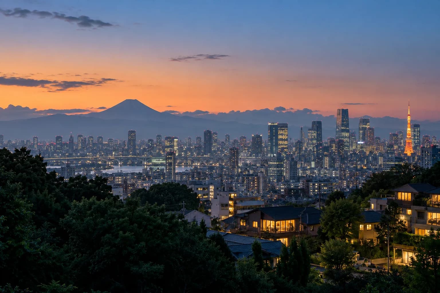 A quiet lantern-lit street in Tokyo at dusk